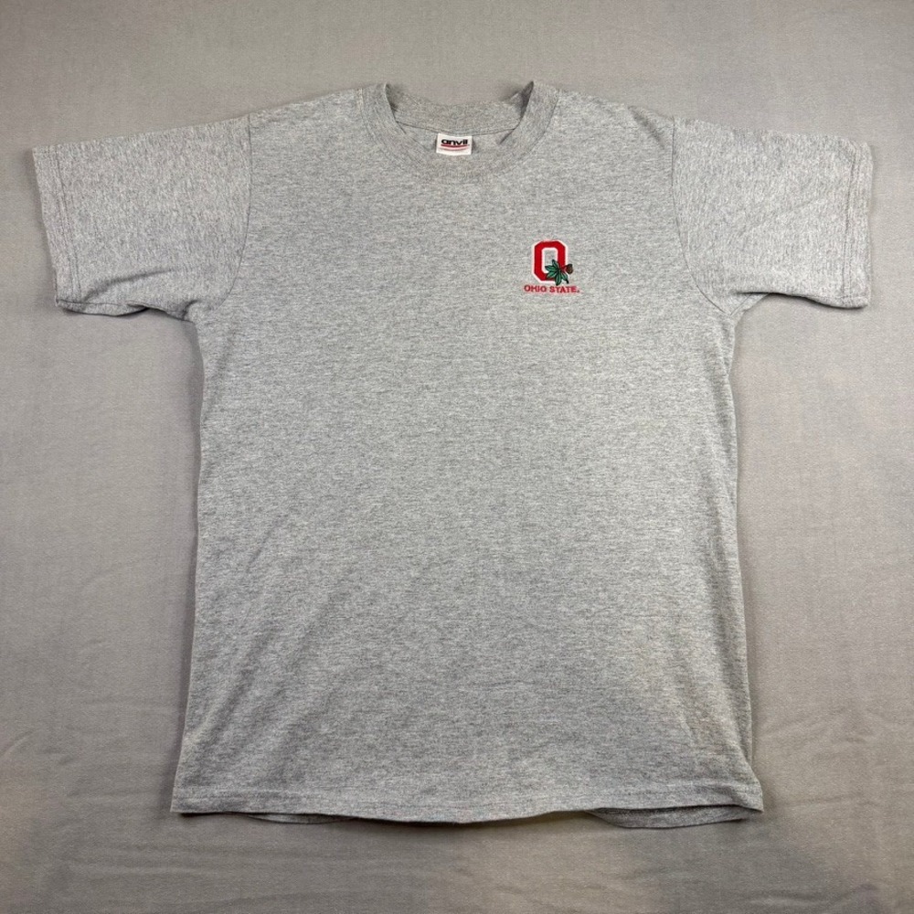 VTG Anvil Ohio State Buckeyes T-Shirt Mens Small Grey Embroidered Logo NCAA